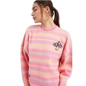 SPIRIT JERSEY Psychedelic Mushrooms Crew Neck Pullover Sweater Large Unisex